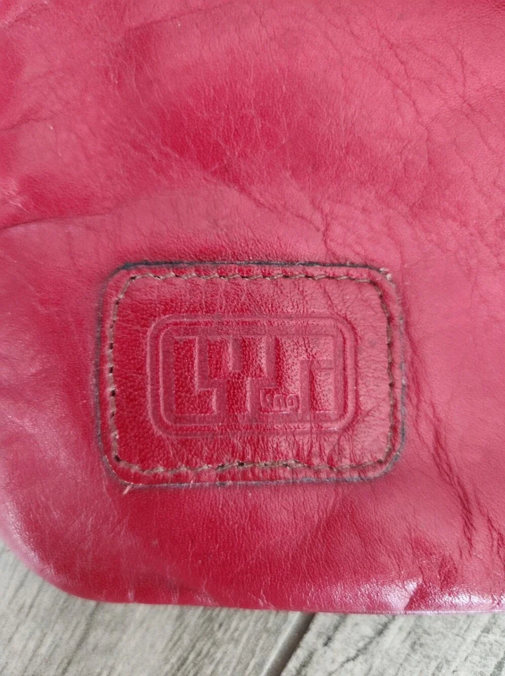 Vintage LYS Red Leather Envelope Clutch Handbag 12” x 6” Wood Clasp